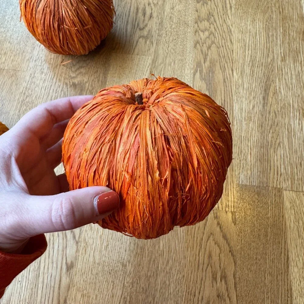 Vintage Set of 4 Wicker Straw Pumpkins